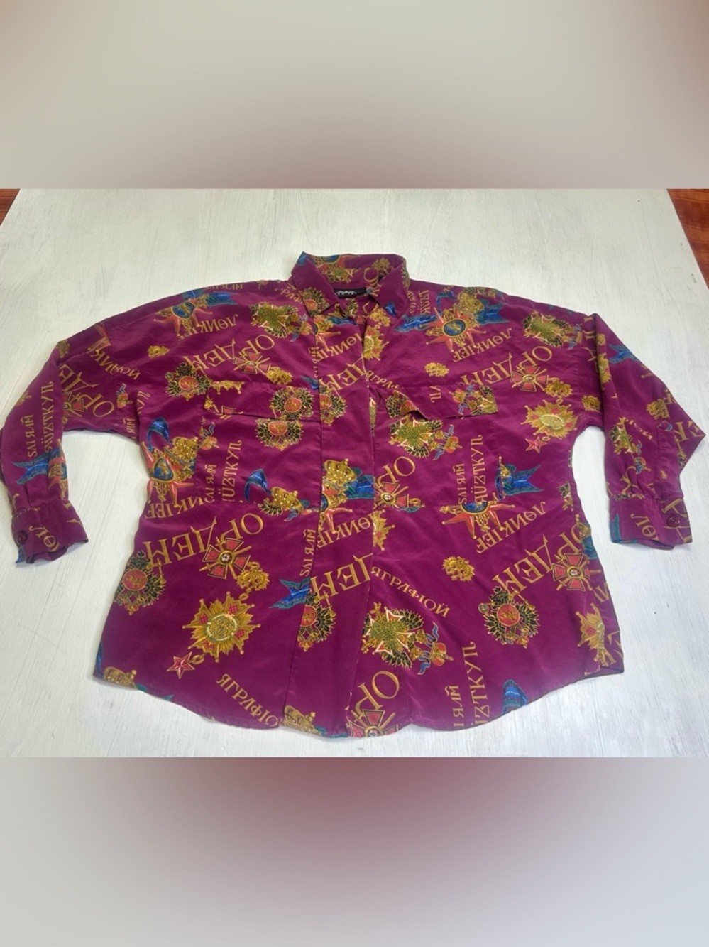 90s Silk Baroque Blouse Linda Allard For  Ellen Tracy Magenta Gold Rich Mom 14 - Picture 2 of 11